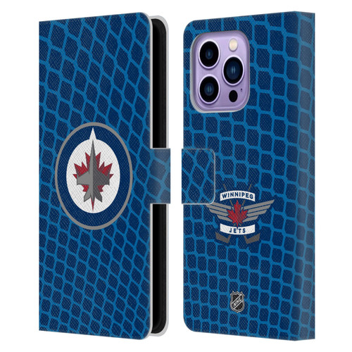 NHL Winnipeg Jets Net Pattern Leather Book Wallet Case Cover For Apple iPhone 14 Pro Max