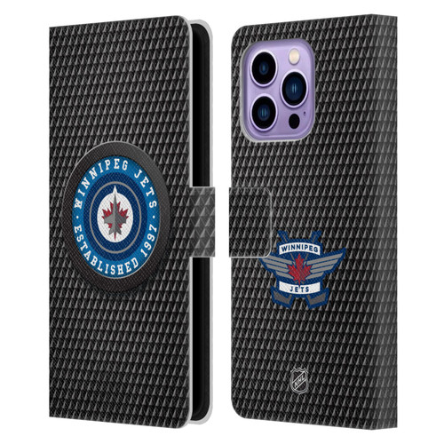 NHL Winnipeg Jets Puck Texture Leather Book Wallet Case Cover For Apple iPhone 14 Pro Max