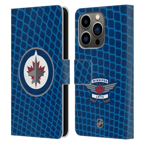 NHL Winnipeg Jets Net Pattern Leather Book Wallet Case Cover For Apple iPhone 14 Pro