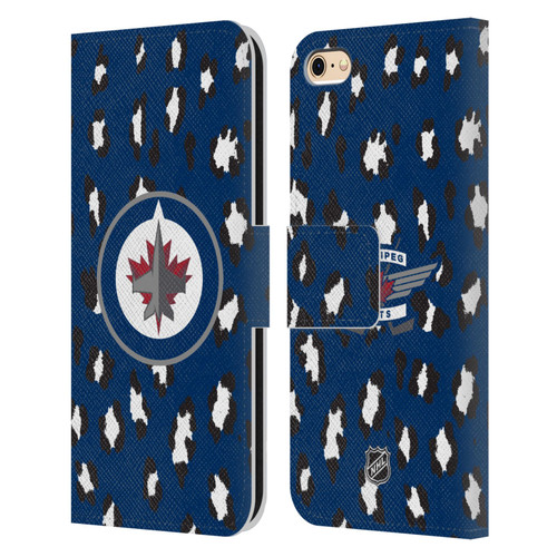 NHL Winnipeg Jets Leopard Patten Leather Book Wallet Case Cover For Apple iPhone 6 / iPhone 6s