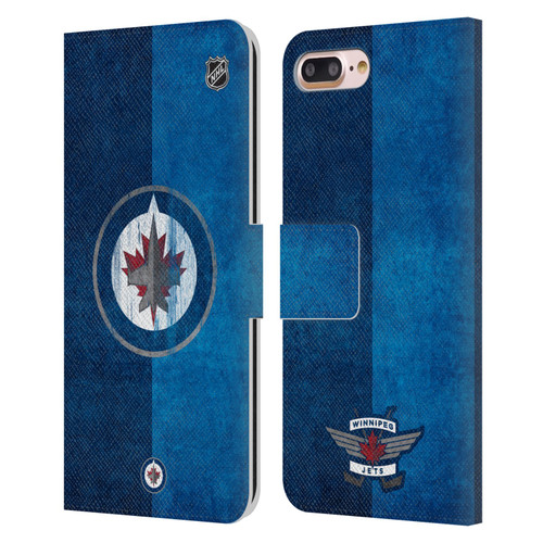 NHL Winnipeg Jets Half Distressed Leather Book Wallet Case Cover For Apple iPhone 7 Plus / iPhone 8 Plus