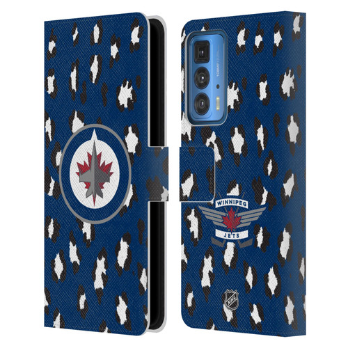 NHL Winnipeg Jets Leopard Patten Leather Book Wallet Case Cover For Motorola Edge 20 Pro