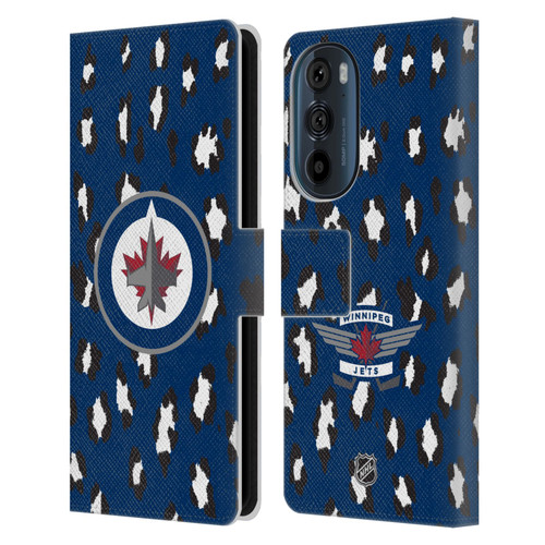 NHL Winnipeg Jets Leopard Patten Leather Book Wallet Case Cover For Motorola Edge 30