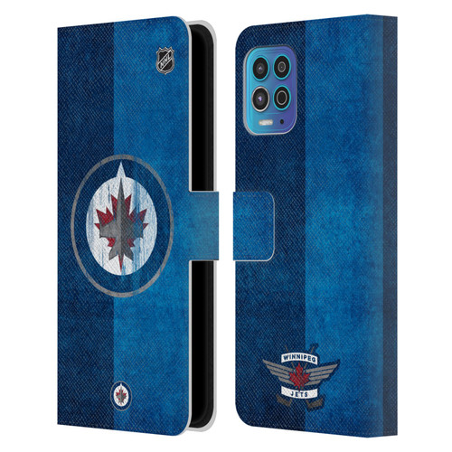 NHL Winnipeg Jets Half Distressed Leather Book Wallet Case Cover For Motorola Moto G100
