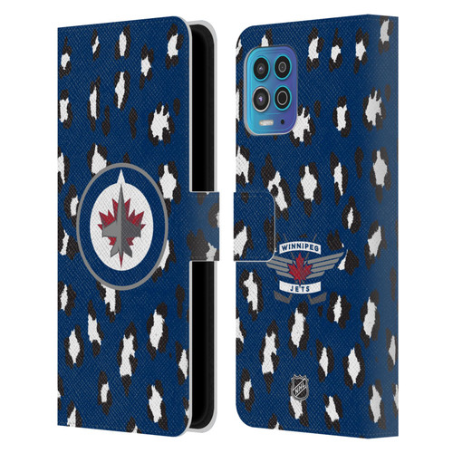 NHL Winnipeg Jets Leopard Patten Leather Book Wallet Case Cover For Motorola Moto G100
