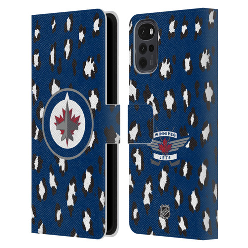 NHL Winnipeg Jets Leopard Patten Leather Book Wallet Case Cover For Motorola Moto G22