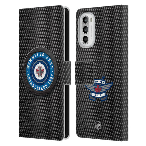 NHL Winnipeg Jets Puck Texture Leather Book Wallet Case Cover For Motorola Moto G52