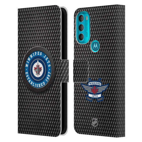 NHL Winnipeg Jets Puck Texture Leather Book Wallet Case Cover For Motorola Moto G71 5G