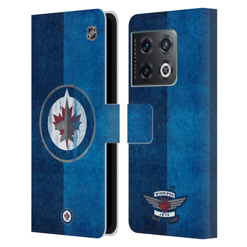 NHL Winnipeg Jets Half Distressed Leather Book Wallet Case Cover For OnePlus 10 Pro