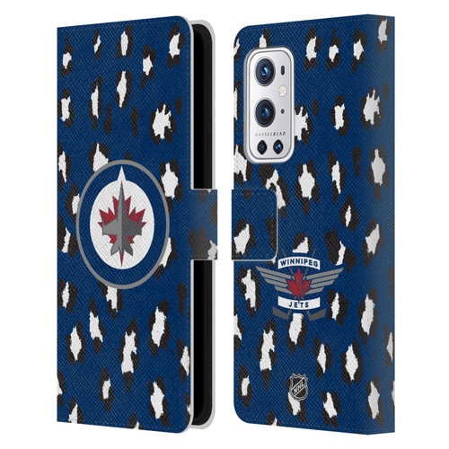 NHL Winnipeg Jets Leopard Patten Leather Book Wallet Case Cover For OnePlus 9 Pro