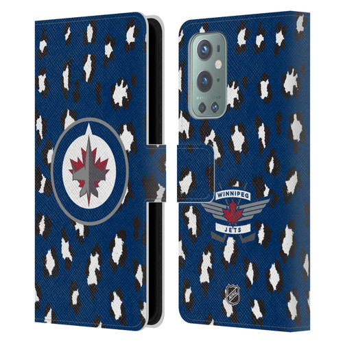 NHL Winnipeg Jets Leopard Patten Leather Book Wallet Case Cover For OnePlus 9