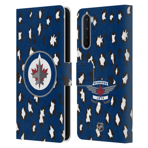 NHL Winnipeg Jets Leopard Patten Leather Book Wallet Case Cover For OnePlus Nord 5G