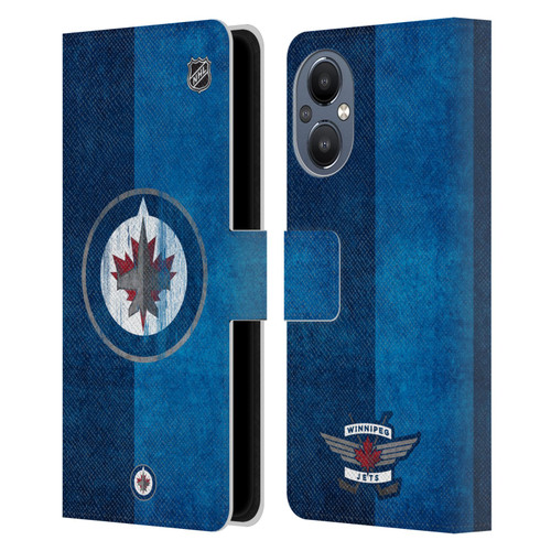 NHL Winnipeg Jets Half Distressed Leather Book Wallet Case Cover For OnePlus Nord N20 5G