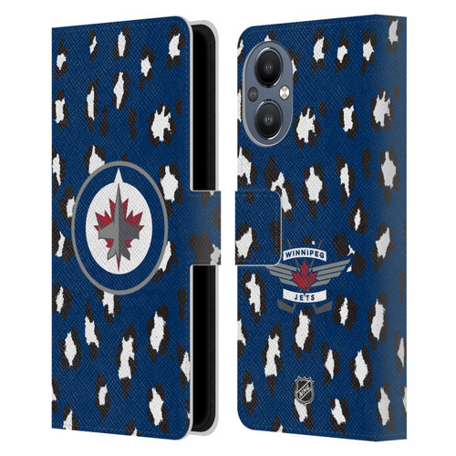 NHL Winnipeg Jets Leopard Patten Leather Book Wallet Case Cover For OnePlus Nord N20 5G