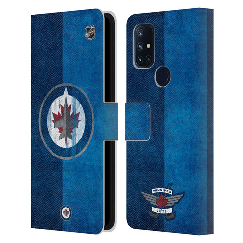 NHL Winnipeg Jets Half Distressed Leather Book Wallet Case Cover For OnePlus Nord N10 5G