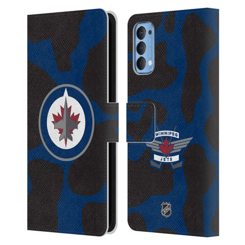 NHL Winnipeg Jets Cow Pattern Leather Book Wallet Case Cover For OPPO Reno 4 5G