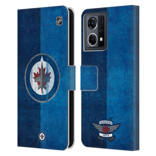 NHL Winnipeg Jets Half Distressed Leather Book Wallet Case Cover For OPPO Reno8 4G