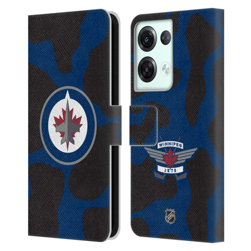 NHL Winnipeg Jets Cow Pattern Leather Book Wallet Case Cover For OPPO Reno8 Pro