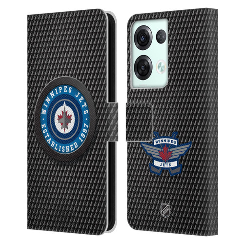 NHL Winnipeg Jets Puck Texture Leather Book Wallet Case Cover For OPPO Reno8 Pro