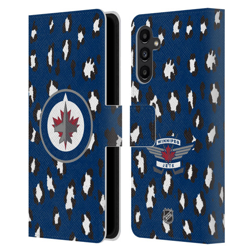 NHL Winnipeg Jets Leopard Patten Leather Book Wallet Case Cover For Samsung Galaxy A13 5G (2021)