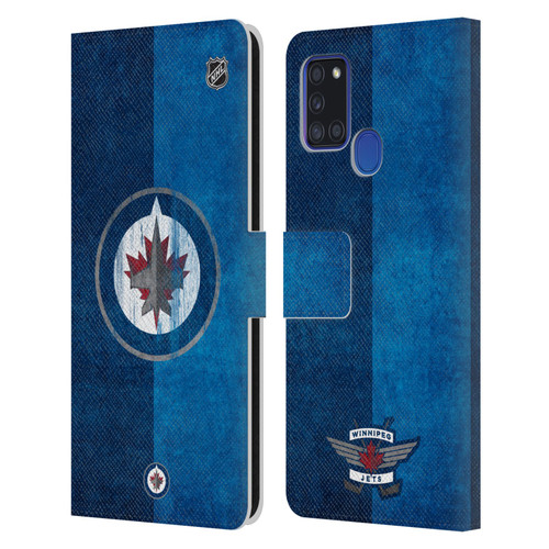 NHL Winnipeg Jets Half Distressed Leather Book Wallet Case Cover For Samsung Galaxy A21s (2020)