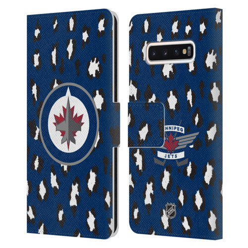 NHL Winnipeg Jets Leopard Patten Leather Book Wallet Case Cover For Samsung Galaxy S10