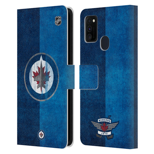 NHL Winnipeg Jets Half Distressed Leather Book Wallet Case Cover For Samsung Galaxy M30s (2019)/M21 (2020)