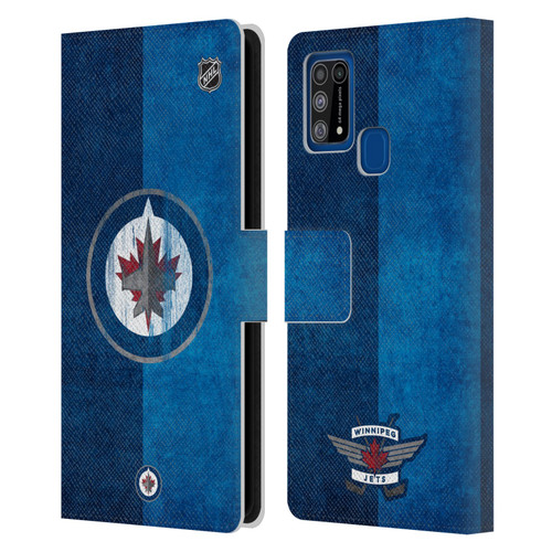 NHL Winnipeg Jets Half Distressed Leather Book Wallet Case Cover For Samsung Galaxy M31 (2020)