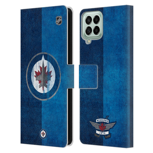 NHL Winnipeg Jets Half Distressed Leather Book Wallet Case Cover For Samsung Galaxy M53 (2022)