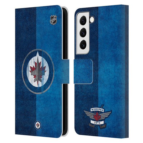 NHL Winnipeg Jets Half Distressed Leather Book Wallet Case Cover For Samsung Galaxy S22 5G