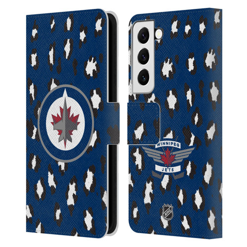 NHL Winnipeg Jets Leopard Patten Leather Book Wallet Case Cover For Samsung Galaxy S22 5G