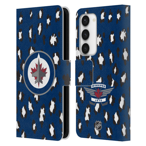 NHL Winnipeg Jets Leopard Patten Leather Book Wallet Case Cover For Samsung Galaxy S23 5G