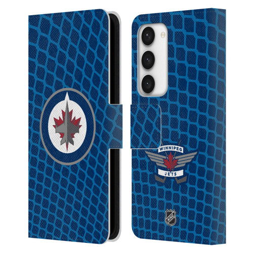 NHL Winnipeg Jets Net Pattern Leather Book Wallet Case Cover For Samsung Galaxy S23 5G