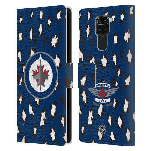 NHL Winnipeg Jets Leopard Patten Leather Book Wallet Case Cover For Xiaomi Redmi Note 9 / Redmi 10X 4G