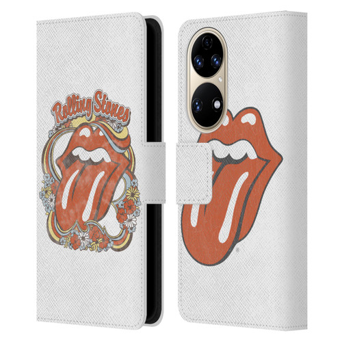 The Rolling Stones Graphics Flowers Tongue Leather Book Wallet Case Cover For Huawei P50