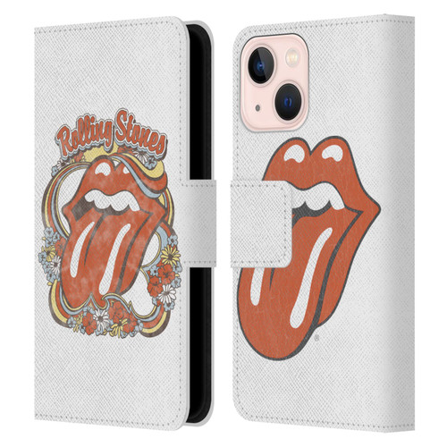 The Rolling Stones Graphics Flowers Tongue Leather Book Wallet Case Cover For Apple iPhone 13 Mini
