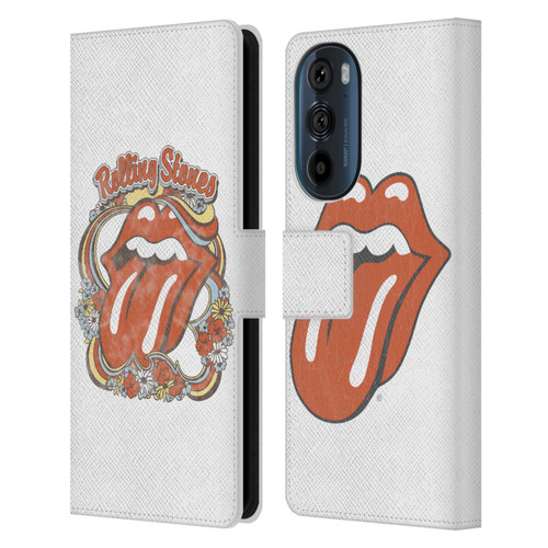 The Rolling Stones Graphics Flowers Tongue Leather Book Wallet Case Cover For Motorola Edge 30