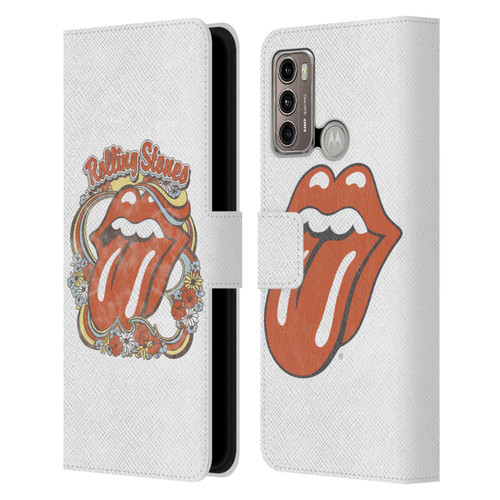 The Rolling Stones Graphics Flowers Tongue Leather Book Wallet Case Cover For Motorola Moto G60 / Moto G40 Fusion