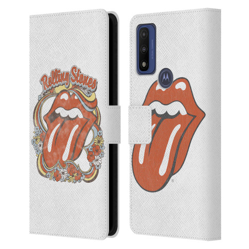 The Rolling Stones Graphics Flowers Tongue Leather Book Wallet Case Cover For Motorola G Pure