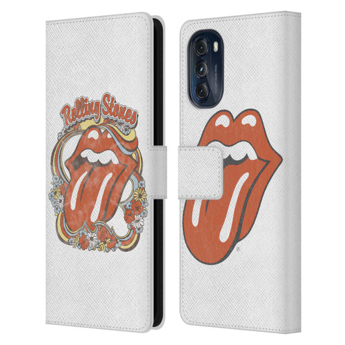 The Rolling Stones Graphics Flowers Tongue Leather Book Wallet Case Cover For Motorola Moto G (2022)