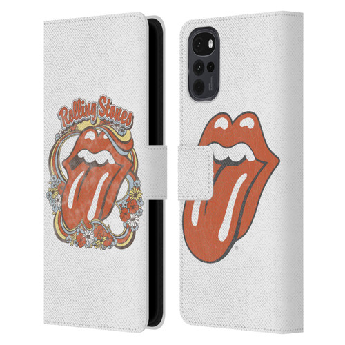 The Rolling Stones Graphics Flowers Tongue Leather Book Wallet Case Cover For Motorola Moto G22