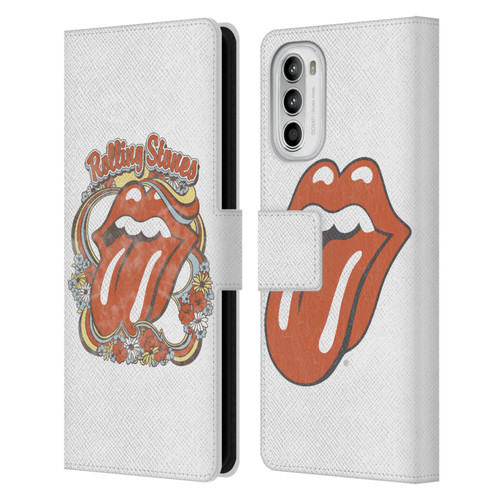 The Rolling Stones Graphics Flowers Tongue Leather Book Wallet Case Cover For Motorola Moto G52