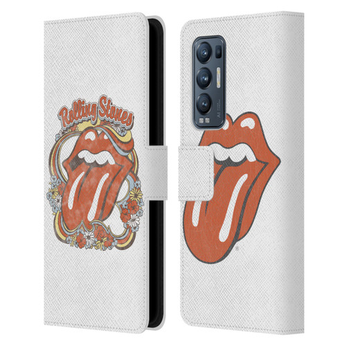 The Rolling Stones Graphics Flowers Tongue Leather Book Wallet Case Cover For OPPO Find X3 Neo / Reno5 Pro+ 5G