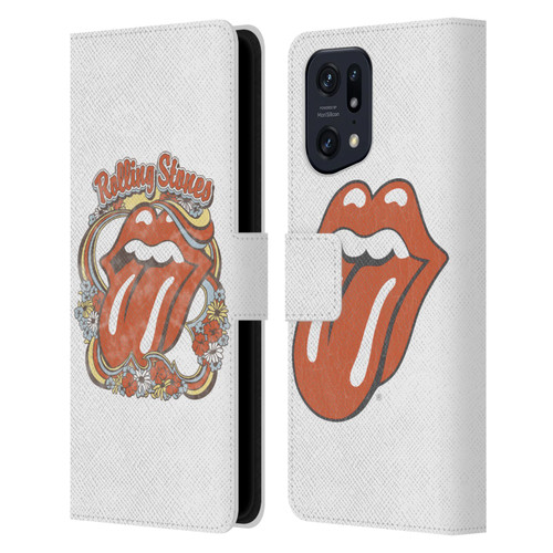 The Rolling Stones Graphics Flowers Tongue Leather Book Wallet Case Cover For OPPO Find X5