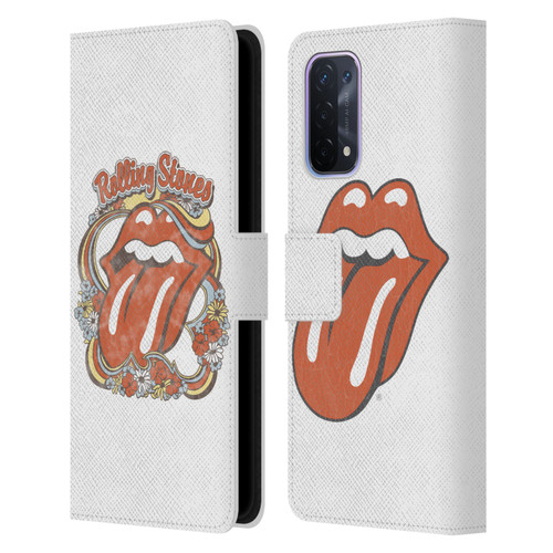 The Rolling Stones Graphics Flowers Tongue Leather Book Wallet Case Cover For OPPO A54 5G