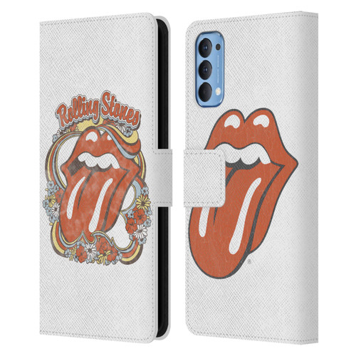 The Rolling Stones Graphics Flowers Tongue Leather Book Wallet Case Cover For OPPO Reno 4 5G