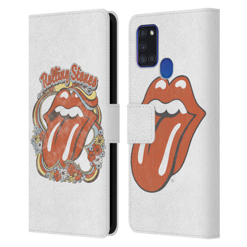 The Rolling Stones Graphics Flowers Tongue Leather Book Wallet Case Cover For Samsung Galaxy A21s (2020)