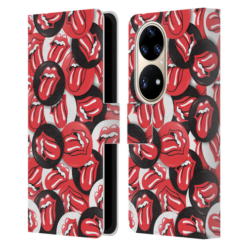 The Rolling Stones Licks Collection Tongue Classic Button Pattern Leather Book Wallet Case Cover For Huawei P50 Pro