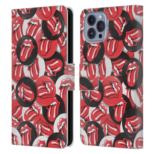 The Rolling Stones Licks Collection Tongue Classic Button Pattern Leather Book Wallet Case Cover For Apple iPhone 14