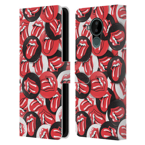 The Rolling Stones Licks Collection Tongue Classic Button Pattern Leather Book Wallet Case Cover For Nokia C30